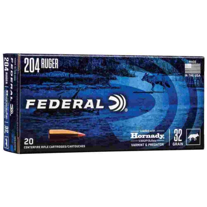 Federal Power-Shok Rifle Ammuntion .204 Ruger 32gr V-MAX 4100 fps 20/ct