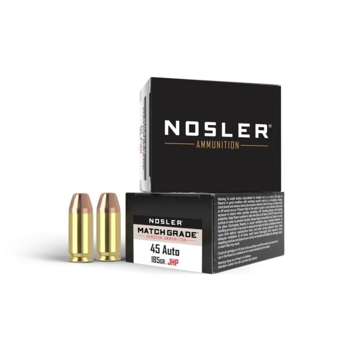 Nosler Match Grade Handgun Ammo .45 ACP 185 gr JHP 20/ct
