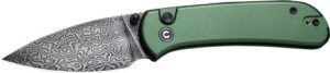 CIVIVI KNIFE QUBIT 2.98" - GREEN/DAMASCUS BUTTON LOCK