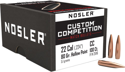 NOSLER BULLETS 22 CAL .224 - 80GR HP-BT CUSTOM COMP. 100CT