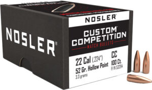 NOSLER BULLETS 22 CAL .224 - 52GR HP-BT CUSTOM COMP. 100CT