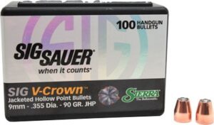 SIERRA BULLETS 9MM .355 - 90GR JHP SIG V-CROWN 100CT