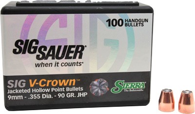 SIERRA BULLETS 9MM .355 - 90GR JHP SIG V-CROWN 100CT