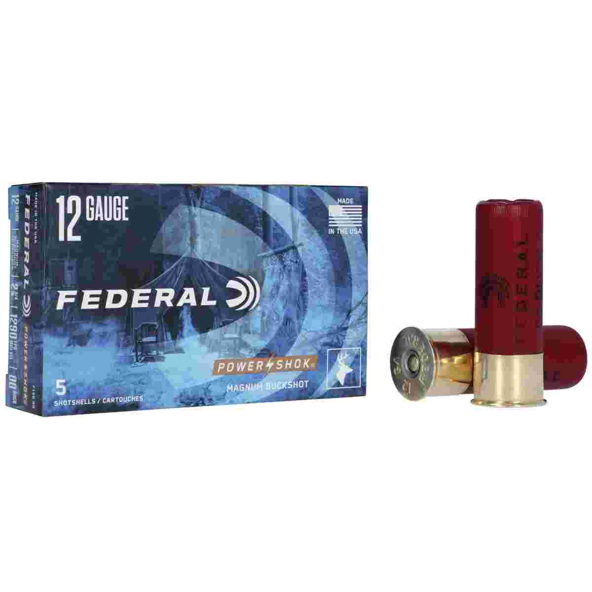 Federal Power-Shok Buckshot Shotshells 12 ga 2-3/4" 12 plts #00 1290 fps 5/ct