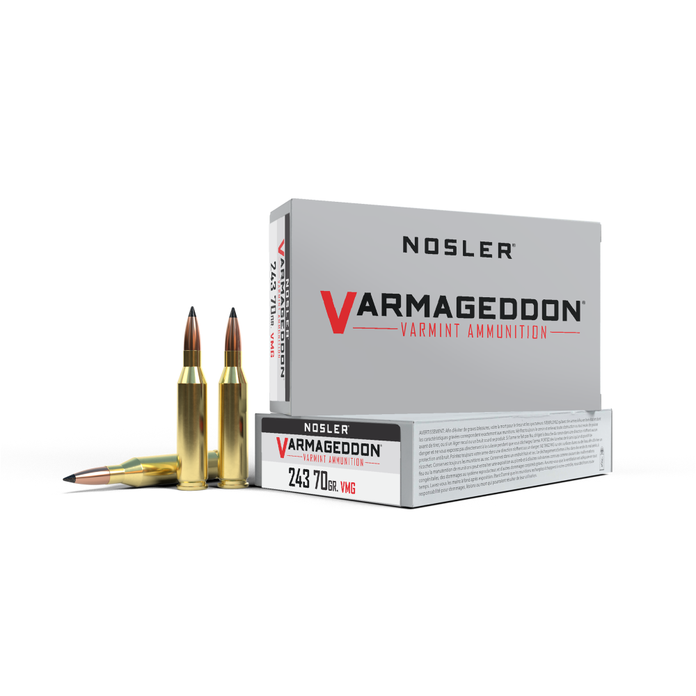 Nosler Varmegeddon Rifle Ammunition .243 Win 70 gr PT 3500 fps 20/ct