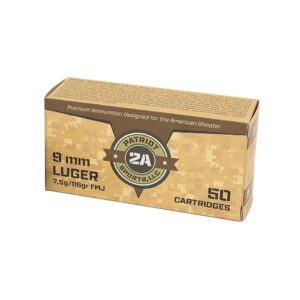 Patriot Sports Brass Case Handgun Ammunition 9mm Luger 115gr FMJ 1230 fps 50/ct