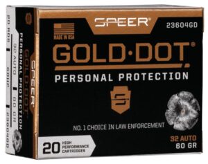 Speer Gold Dot Handgun Ammunition 32 ACP 60 gr HP 960 fps 20/ct