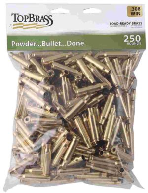 Top Brass Unprimed Remanufactured Rifle Brass .308 Win Bagged Header Card Grade A+ 250/ct