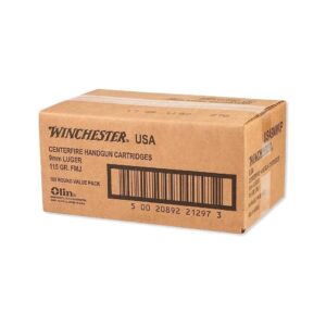 Winchester USA 9mm 115 gr. FMJ Bulk 1000/rd Case (5-boxes/200RD)