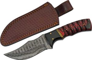SZCO RITE EDGE 4" BUFFALO HORN - /TWISTED WOOD DAMASCUS W/SHTH