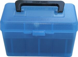 MTM DELUXE AMMO BOX 50-ROUNDS - RIFLE 7MM RM TO 300 WM CLR BLU