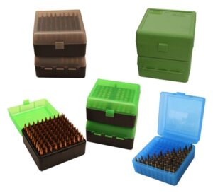 MTM DELUXE AMMO BOX RIFLE 100 - ROUNDS 22-250 TO 375H&H GRN