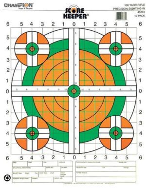 Champion Scorekeeper Targets Fluorescent Orange & Green Bull - 100 yd. Rifle Sight-In 100/Pack