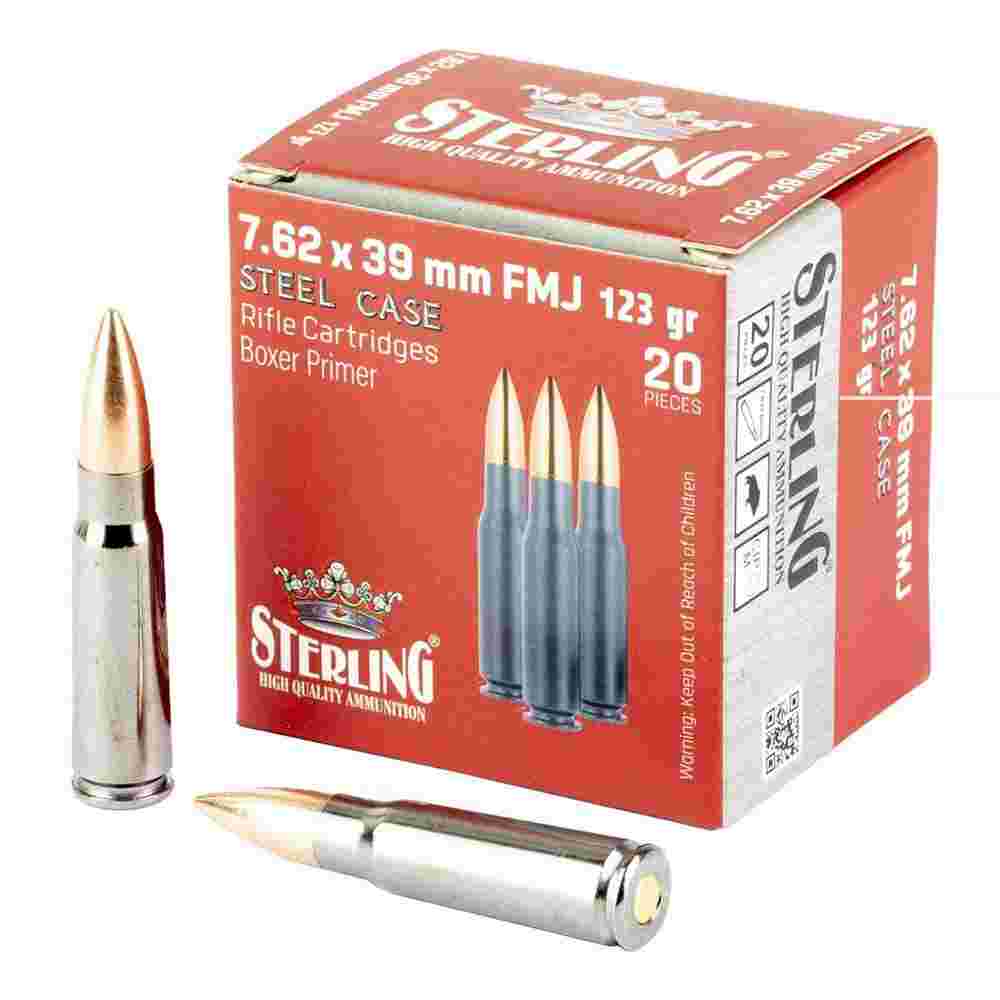 Global Ordnance Sterling Steel Case Select Rifle Ammunition 7.62x39mm 123gr FMJ 2362 fps 20/ct