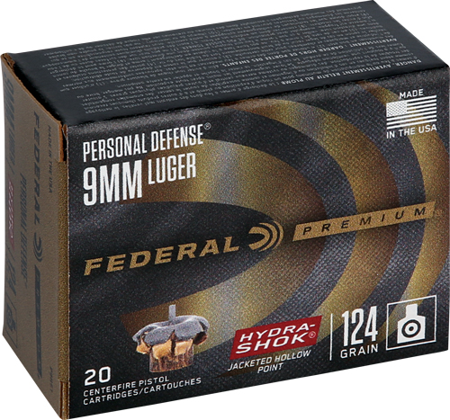 FEDERAL PREMIUM 9MM LUGER 124G - HYDRA-SHOK JHP 20RD 25BX/CS