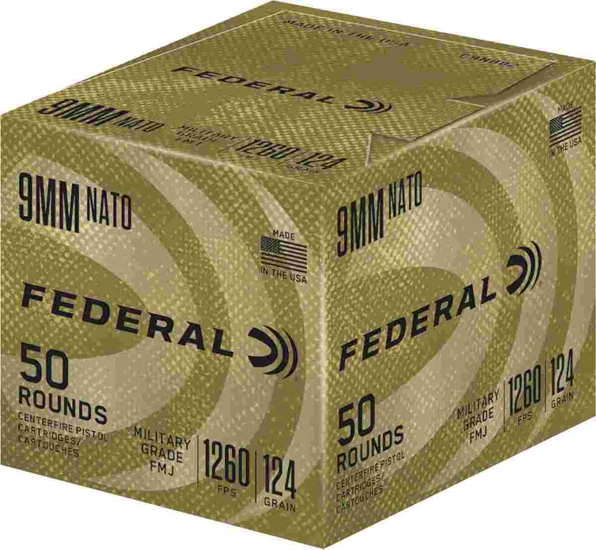 Federal NATO Military Grade Ball Handgun Ammunition 9mm Luger 124 gr FMJ 1030 fps 50/ct