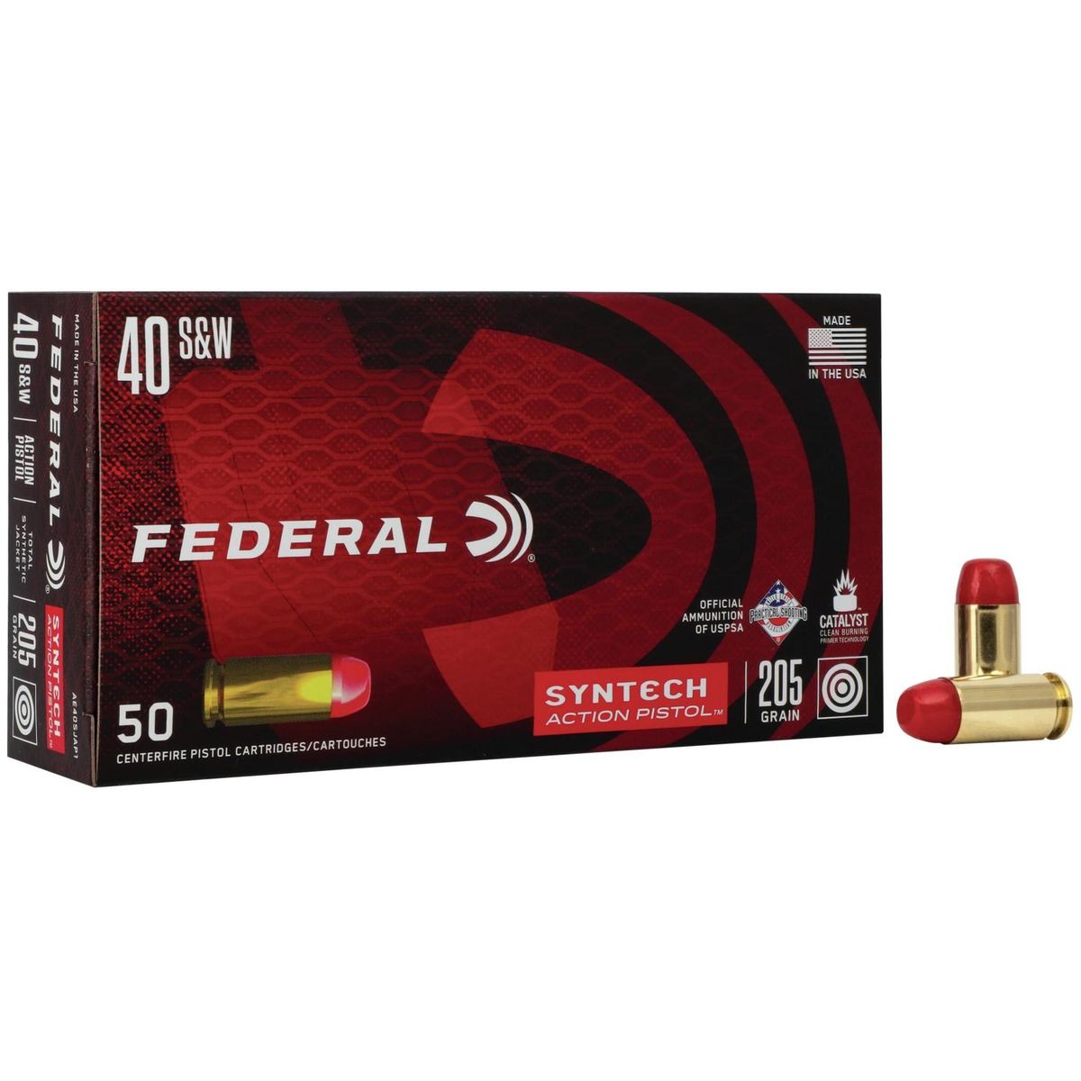 Federal American Eagle Syntech Handgun Ammunition .40 S&W 210 gr TSJ 850 fps 50/ct