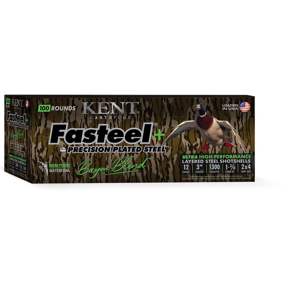 Kent Fasteel+ Precision Plated Steel Bayou Blend Shotshells 12ga 3" 1-3/8oz 1300 fps #2 & #4 100/ct