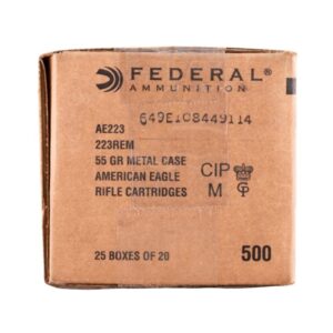 Federal Ammo American Eagle Rifle Ammunition .223 Rem 55 gr FMJ 3240 fps 500/rd Case